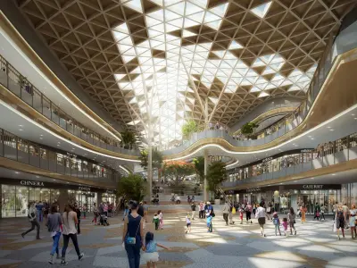 Large Shopping Mall Atrium with Glass Grid Roof 3D model