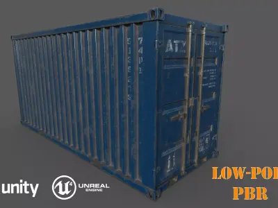  Blue Shipping Container PBR Low-Poly Game Ready 3D Model Low-poly 3D model