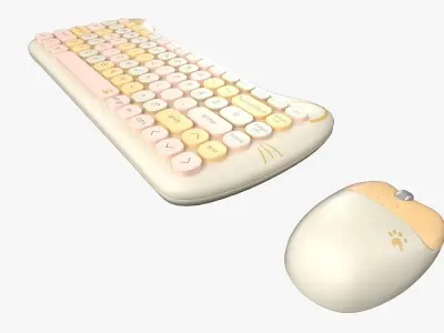 Wireless Keyboard Mouse Set Yellow Tones Version 3D model
