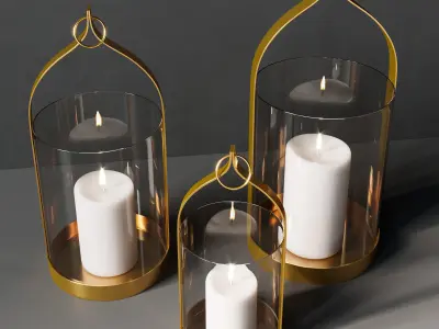 Candle three gold holders with inside 3D model