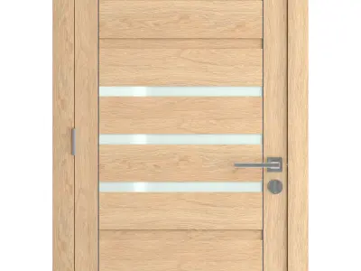 Door-056 wooden door with glass panels 3D model