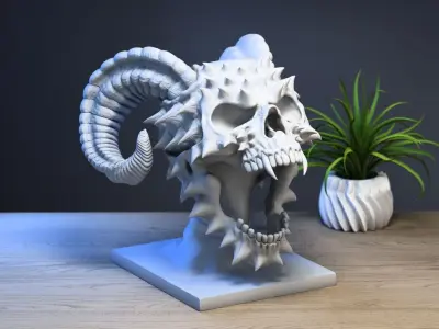 Skull dragon horns scream Headphone Stand Cyborg Headset Stand 3D print model