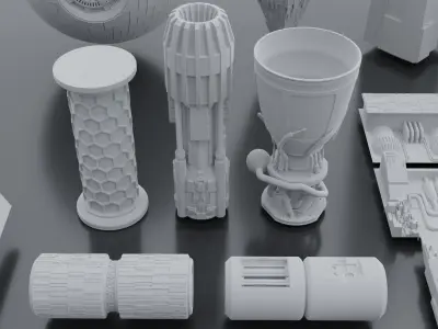 sci-fi 3d models kitbash pack low poly Low-poly 3D model