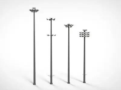 floodlight 2 four street light poles 3D model
