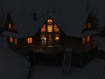 Log House with garage Winter scene 3D model