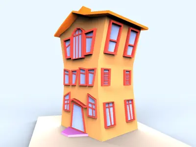 Colorfull cartoon building Low-poly 3D model