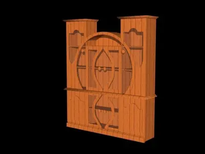 Cabinet wooden door with clock Low-poly 3D model