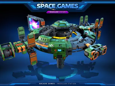 SPACE Games - Modular Space STATION Low-poly 3D model