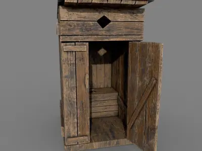Outdoor Wooden Toilet 5 Low-poly 3D model