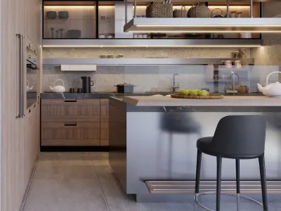 Arclinea - Principia Convivium - Timber Marble L-Shape Kitchen 3D model