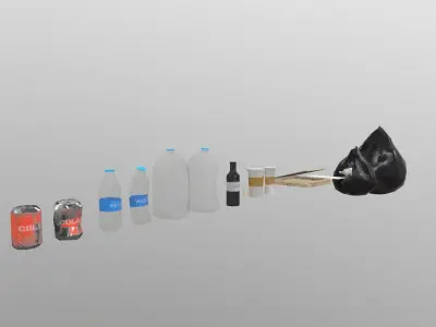 Low Poly Trashes bottles and cans Low-poly 3D model