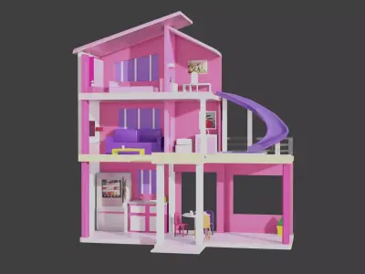 Toy Barbie Home  3D Model Free low-poly 3D model