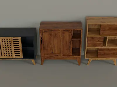 Set of modern wardrobes with sliding doors Low-poly 3D model