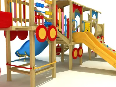  3D Train High Quality Wood Playground Outdoor 3D model
