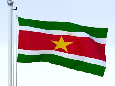 Animated Suriname Flag Low-poly 3D model