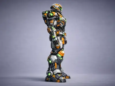 Futuristic Armored Humanoid Robot  Game Ready 3D Model-2 3D model