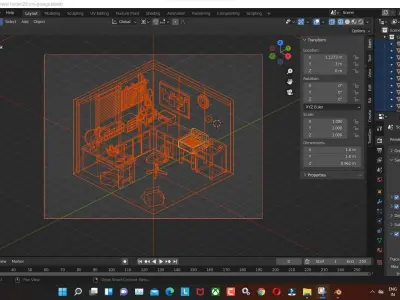 garage room low poly model render in blender Low-poly 3D model