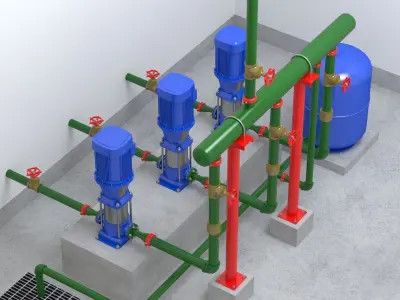 Water pumps system 3D model