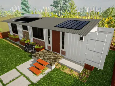 Container House 1 Bedroom Interior and Exterior Model Low-poly 3D model
