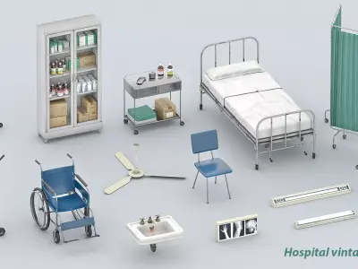 Hospital vintange pack Low-poly 3D model