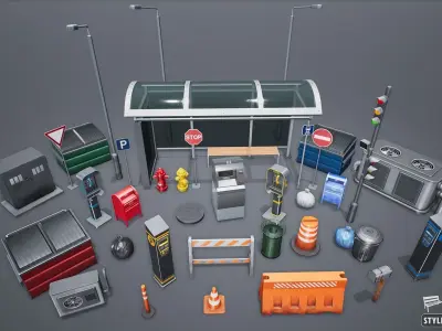 Stylized Urban Props Low-poly 3D model