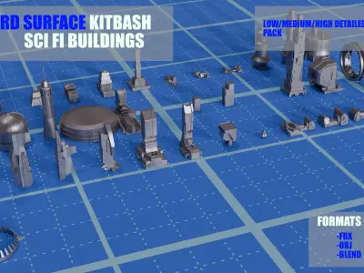 35 Custom Sci Fi Buildings Kitbash  3D model