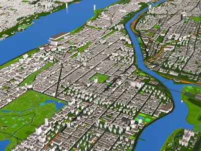 Upper Manhattan New York 2 September 2020 Low-poly 3D model