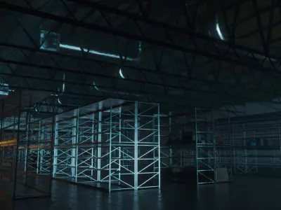 Warehouse Industrial Interior and Exterior Low-poly 3D model