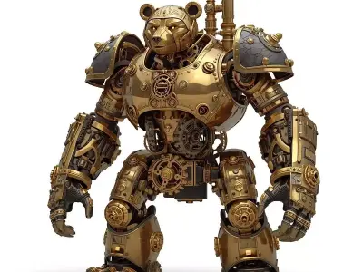 Steampunk Mechanical Bear Automaton 3D Model Low-poly 3D model