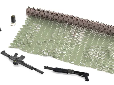  Military Camouflage Net with Assault Rifles 