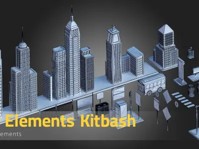33 City Element Kitbash Low-poly 3D model