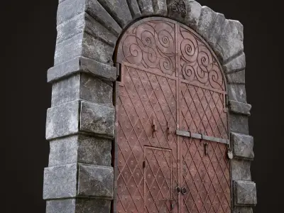 Medieval Fortress Gate Arched - Rigged and animated  Low-poly 3D model