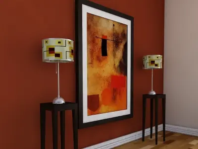 3D model Dinning set 7 dining room with orange walls and wood... 3D model