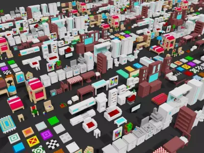 Voxel Home furniture pack Low-poly 3D model