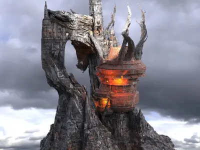 Dark Cthulhu Watchtower mountains  Low-poly 3D model