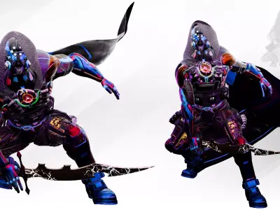 cyberpunk Sci-Fi Soldier with sword and gun Animated Low-poly 3D model