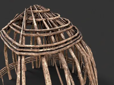 Primitive Wood Stick Jungle Shelter 6 Low-poly 3D model