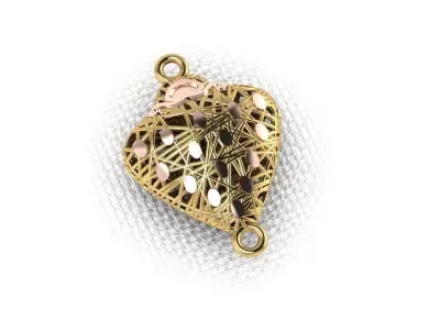 pendant2 gold plated heart charm with crystals 3D print model