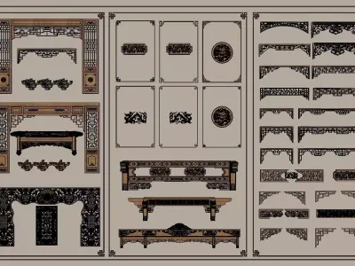 3D model of Chinese-style carved doors and windows 3D model