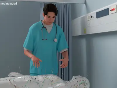  Asian Medic with Stethoscope Rigged for Cinema 4D 