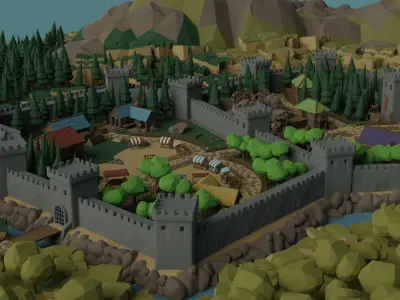 Cartoon Polygonal Fantasy Castle Low-poly 3D model