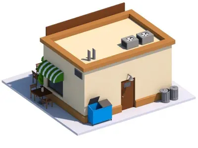 Low Poly Coffee House Low-poly 3D model