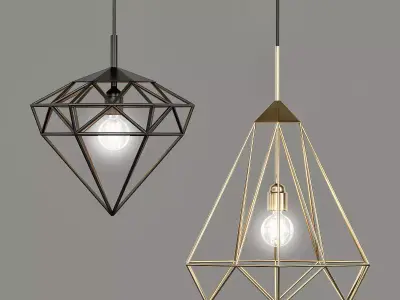 Slideshow two pendant lights with diamond shape 3D model