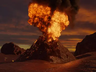 Volcano Scene Low-poly 3D model