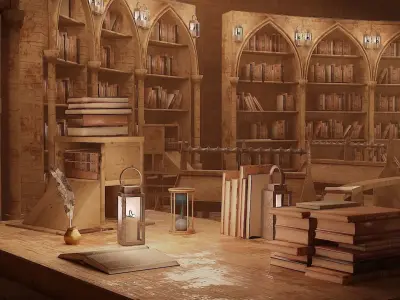 Medieval Library Model Pack Antique Low-poly 3D model