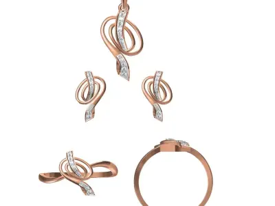 Light wt Ring Earrings Pendant set 3dm stl 1-render details 3D print model