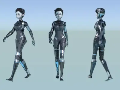 Asymmetric Robotic Character GOTHIC Low-poly 3D model