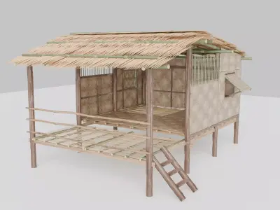 Thai style wooden house Low-poly 3D model