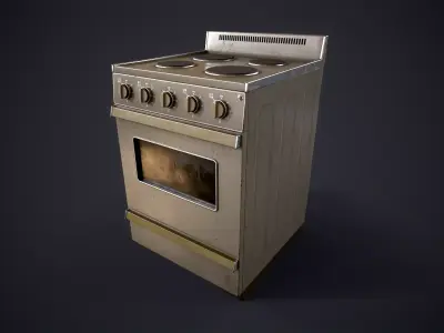Old electric stove Low-poly 3D model