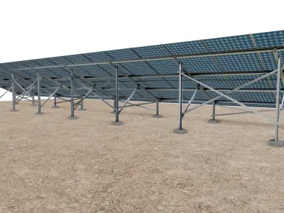 Lowpoly Ground Mounted Solar Panels-17 Rows of PV Modules Low-poly 3D model